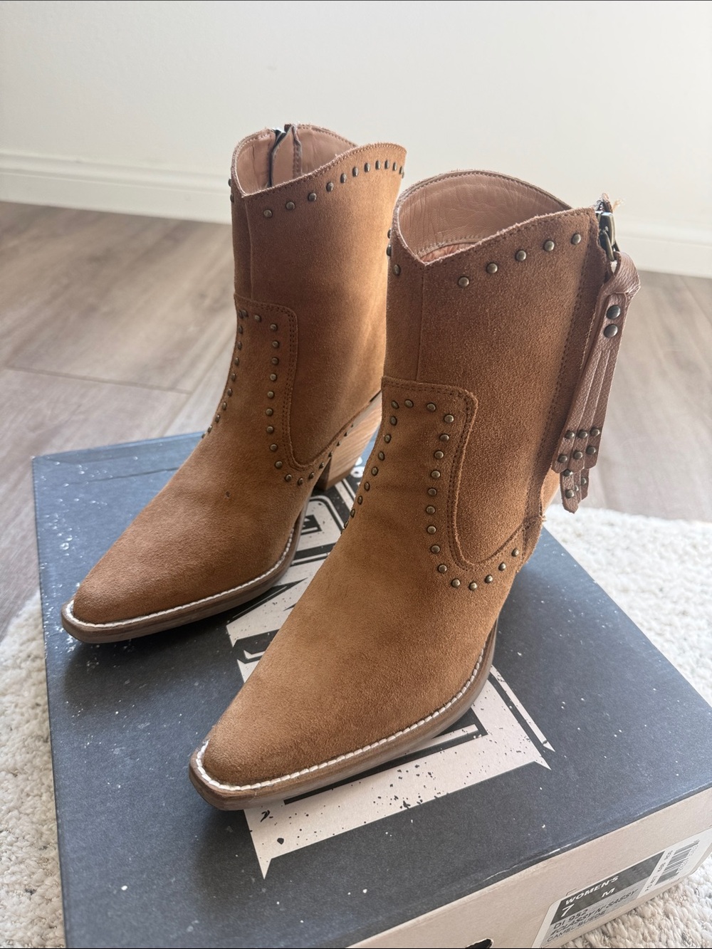 dingo Brown Suede Western Ankle Boots with Stud & Tassel